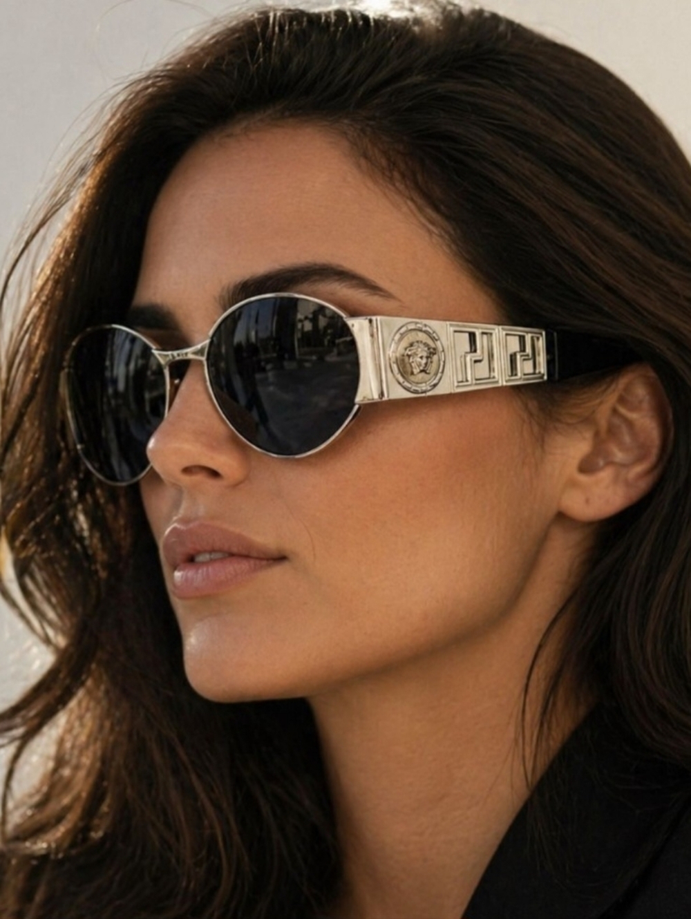 Versace Silver Medusa Logo Oval Sunglasses